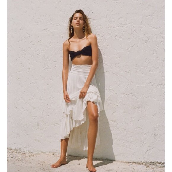 Free People Boho White Ruffled Hem Flowy Asymmetrical Convertible Skirt Dress - Picture 2 of 16